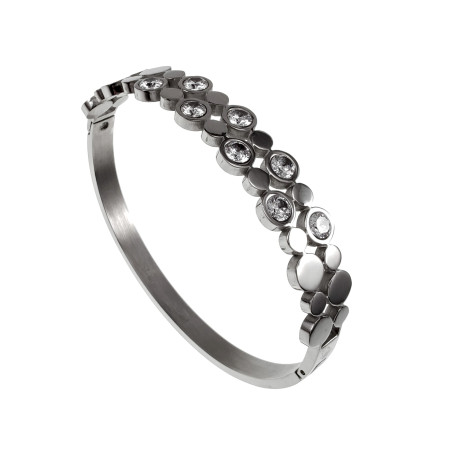 Elegante Bangle Armband met Zirkonias en Ronde Details Gepolijst RVS