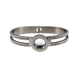 Dames Bangle Armband met Zirkonia en Transparante Cabochons - RVS