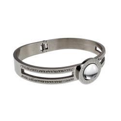 Dames Bangle Armband met Zirkonia en Transparante Cabochons - RVS