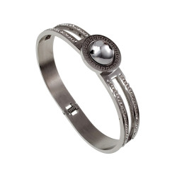 Dames Bangle Armband met Zirkonia en Transparante Cabochons - RVS
