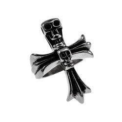 Stoere Herenring met Kruisdesign en Schedel Details - Roestvrij Staal