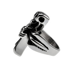 Stoere Herenring met Kruisdesign en Schedel Details - Roestvrij Staal