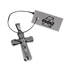 Unisex Kruishanger met Onze Vader Gebed en de Gekruisigde Jezus - RVS