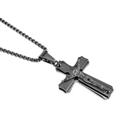 Unisex Kruishanger met Onze Vader Gebed en de Gekruisigde Jezus - RVS