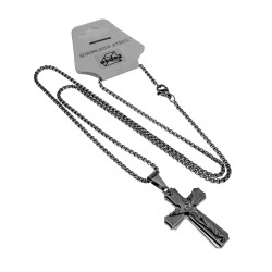 55 cm x 3mm RVS Jasseron Ketting met Kruishanger en Onze Vader Unisex