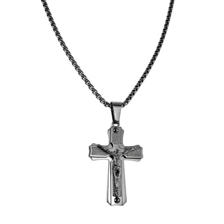 55 cm x 3mm RVS Jasseron Ketting met Kruishanger en Onze Vader Unisex