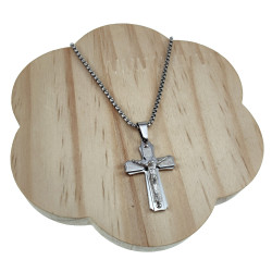 55 cm x 3mm RVS Jasseron Ketting met Kruishanger en Onze Vader Unisex