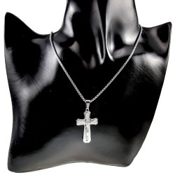 55 cm x 3mm RVS Jasseron Ketting met Kruishanger en Onze Vader Unisex