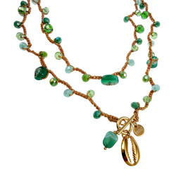 Ketting of Armband met Natuursteen, kristallen en Goudkleurig RVS