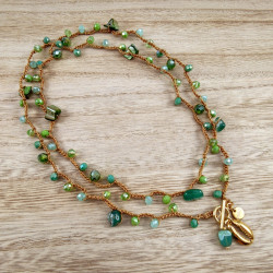 Ketting of Armband met Natuursteen, kristallen en Goudkleurig RVS