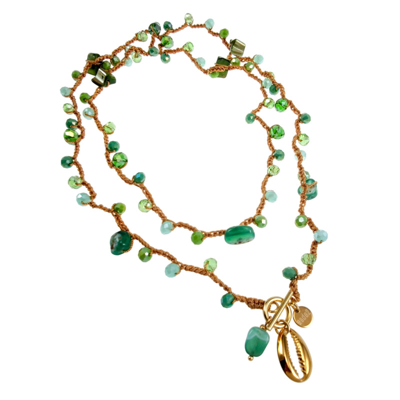 Ketting of Armband met Natuursteen, kristallen en Goudkleurig RVS