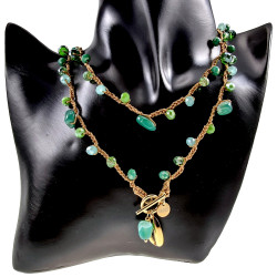 Ketting of Armband met Natuursteen, kristallen en Goudkleurig RVS