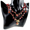 Damesketting met Agaatsteen en Rode kristallen en Goudkleurig RVS