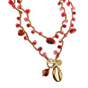 Damesketting met Agaatsteen en Rode kristallen en Goudkleurig RVS