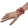 Damesketting met Agaatsteen en Rode kristallen en Goudkleurig RVS