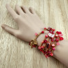 Damesketting met Agaatsteen en Rode kristallen en Goudkleurig RVS
