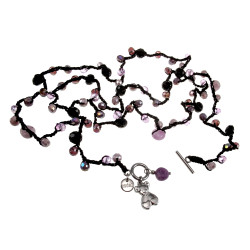 Bohemian Damesketting met Amethist, Paarse Kristallen, RVS Beerhanger