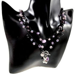 Bohemian Damesketting met Amethist, Paarse Kristallen, RVS Beerhanger