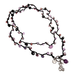Bohemian Damesketting met Amethist, Paarse Kristallen, RVS Beerhanger