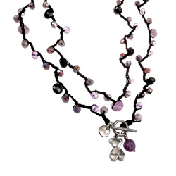 Bohemian Damesketting met Amethist, Paarse Kristallen, RVS Beerhanger