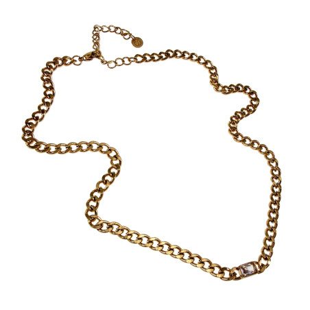 Verguld RVS Cubaanse Schakelketting met Rechthoekige Zirkonia Dames