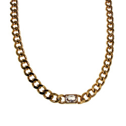 Verguld RVS Cubaanse Schakelketting met Rechthoekige Zirkonia Dames
