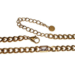 Verguld RVS Cubaanse Schakelketting met Rechthoekige Zirkonia Dames