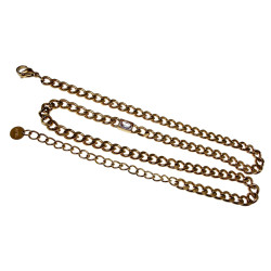 Verguld RVS Cubaanse Schakelketting met Rechthoekige Zirkonia Dames