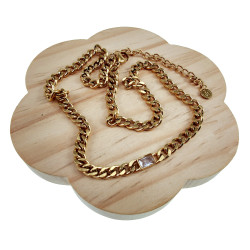 Verguld RVS Cubaanse Schakelketting met Rechthoekige Zirkonia Dames