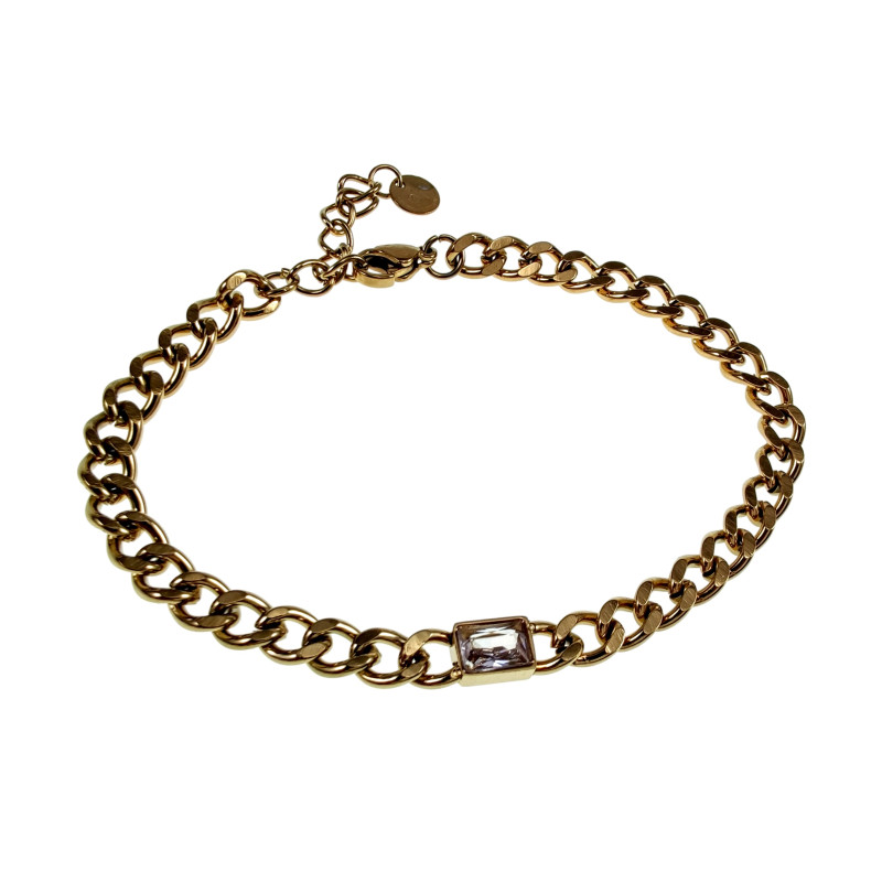 Verguld RVS Cubaanse Schakelarmband met Zirkonia Verstelbaar