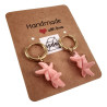Vergulde RVS Oorringen met Roze Zeester Hanger - Lengte 35mm - ∅14mm