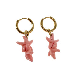 Vergulde RVS Oorringen met Roze Zeester Hanger - Lengte 35mm - ∅14mm