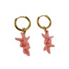 Vergulde RVS Oorringen met Roze Zeester Hanger - Lengte 35mm - ∅14mm