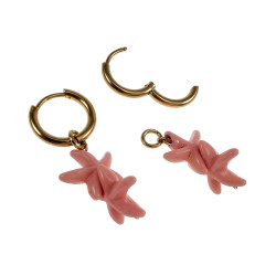 Vergulde RVS Oorringen met Roze Zeester Hanger - Lengte 35mm - ∅14mm