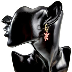 Vergulde RVS Oorringen met Roze Zeester Hanger - Lengte 35mm - ∅14mm
