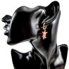 Vergulde RVS Oorringen met Roze Zeester Hanger - Lengte 35mm - ∅14mm