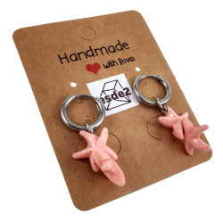 Gepolijst RVS Oorringen met Roze Zeester Hanger - Lengte 35mm - ∅14mm