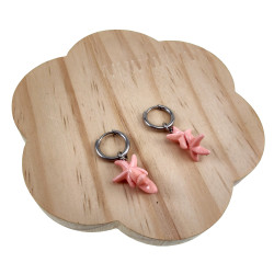 Gepolijst RVS Oorringen met Roze Zeester Hanger - Lengte 35mm - ∅14mm