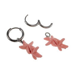 Gepolijst RVS Oorringen met Roze Zeester Hanger - Lengte 35mm - ∅14mm