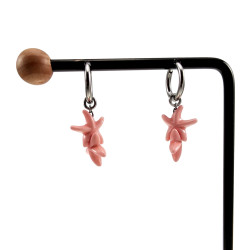 Gepolijst RVS Oorringen met Roze Zeester Hanger - Lengte 35mm - ∅14mm
