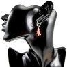 Gepolijst RVS Oorringen met Roze Zeester Hanger - Lengte 35mm - ∅14mm