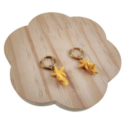 Vergulde RVS Oorringen met Gele Natuursteen Hanger Lengte 39mm ∅14mm