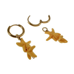 Vergulde RVS Oorringen met Gele Natuursteen Hanger Lengte 39mm ∅14mm