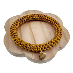 Crochet Armband Aardse Gelekleur Satijnkoord - Polslenmaat 16 - 17 cm
