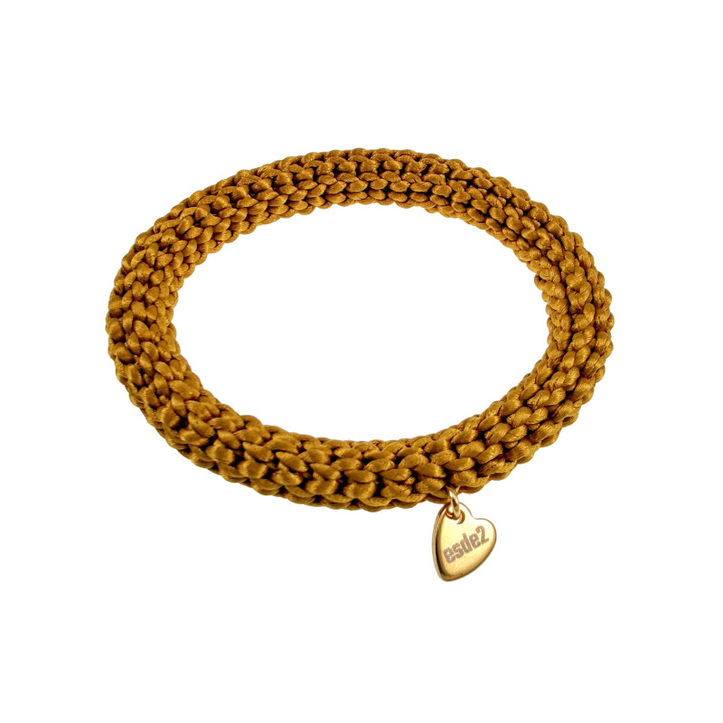 Crochet Armband Aardse Gelekleur Satijnkoord - Polslenmaat 16 - 17 cm