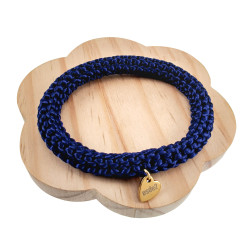 Crochet Armband Donkerblauwe Satijnkoord - Polslenmaat 16 - 17 cm