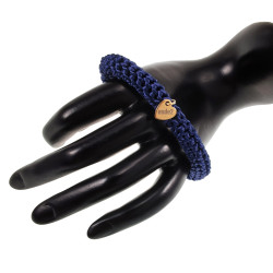 Crochet Armband Donkerblauwe Satijnkoord - Polslenmaat 16 - 17 cm