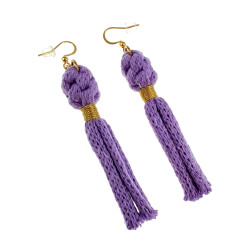 Lange Dames Oorbellen van Goudkleurige RVS en Paars Katoenen Macramé