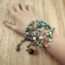 Multifunctionele Boho Ketting met Aagaat Hart en Turquoise Kristallen