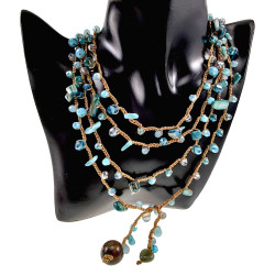 Multifunctionele Boho Ketting met Aagaat Hart en Turquoise Kristallen